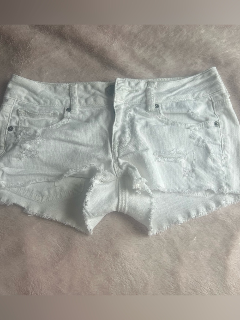 American Eagle Outfitters White Distressed Jean Shorts